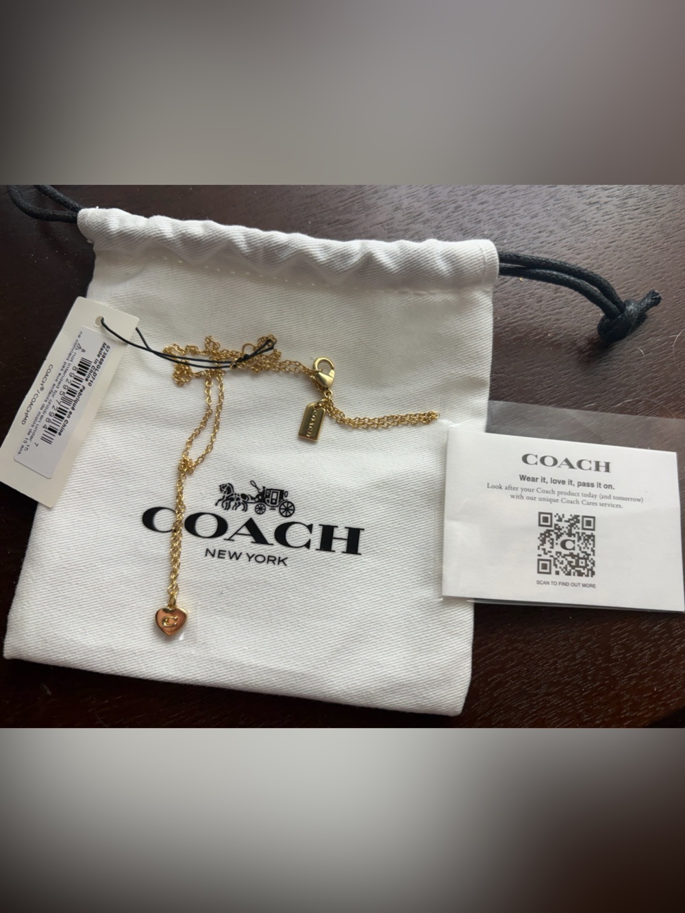COACH Gold-Tone Heart Charm Chain Necklace